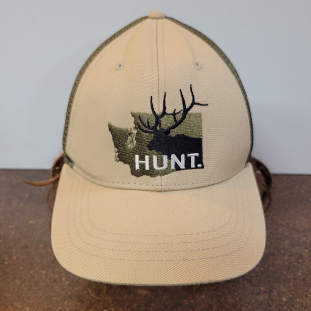 RepYourWater Hunt Whitetail Trucker Hat Unisex Tan Mesh Back Adjustable Snapback
